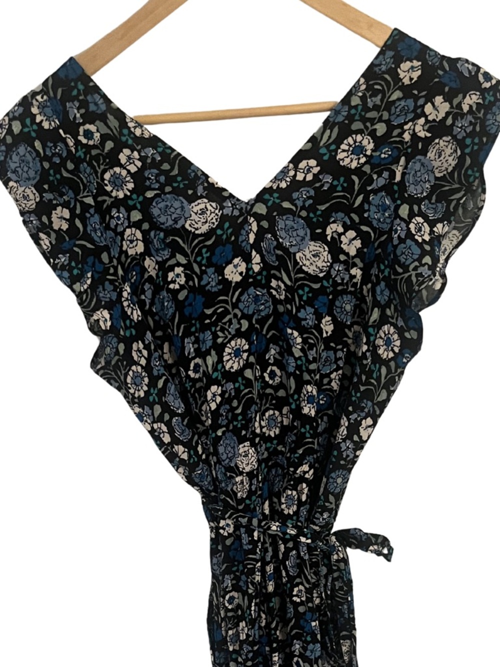Loft Floral V-Neck Wide-Leg Jumpsuit in Blue | Size Small - Picture 4 of 12